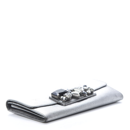 Prada Metallic Saffiano Stones Continental Wallet Silver 4 of 15