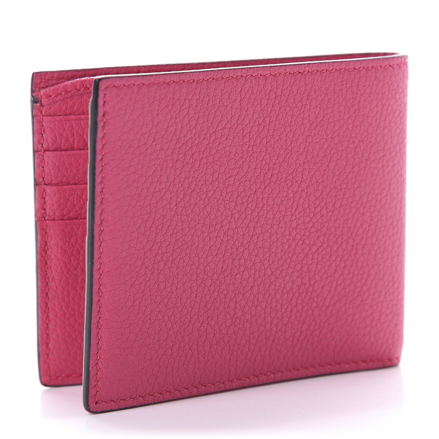 Grained Calfskin Logo Bi-Fold Wallet Box Pink Green
