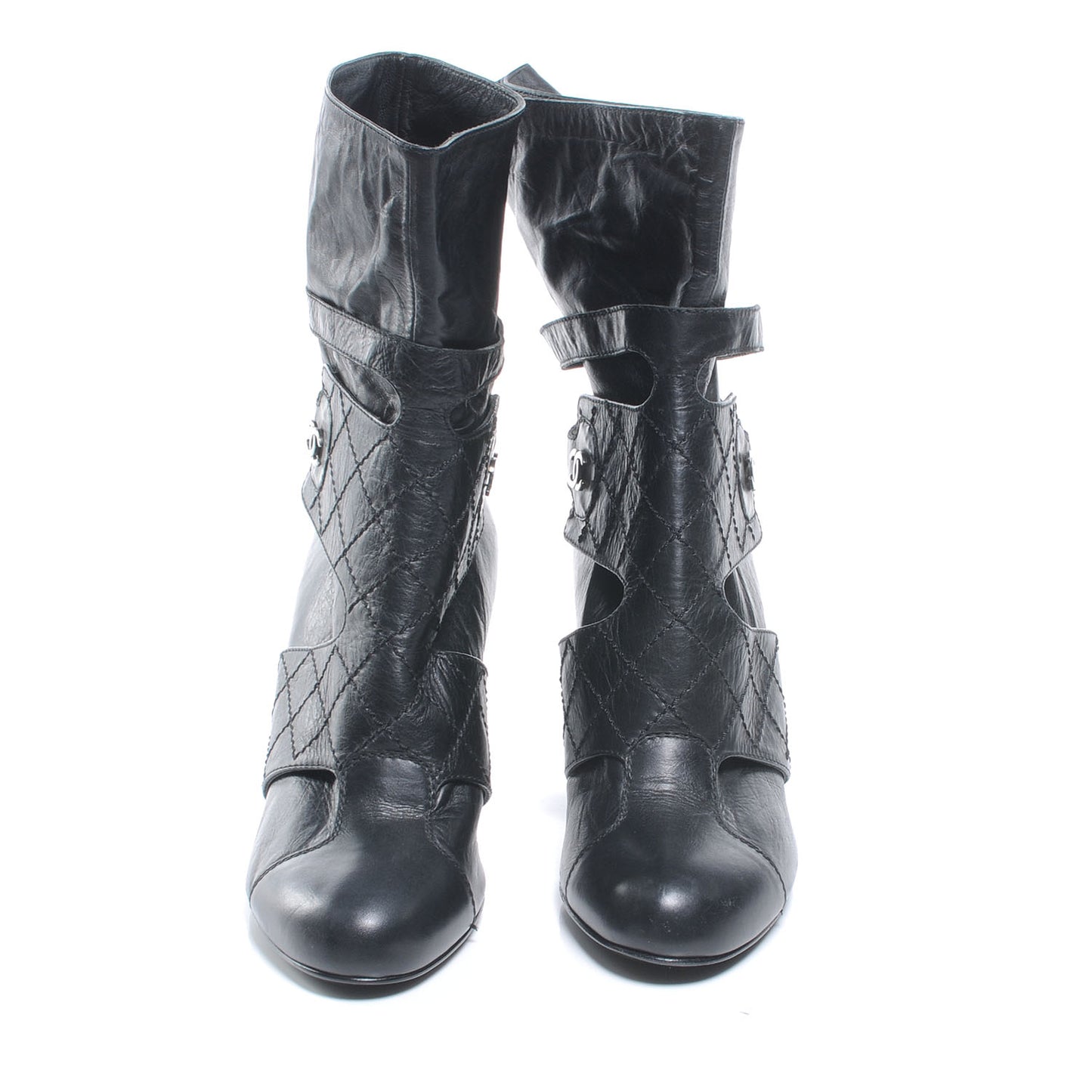 Quilted Leather Ankle CC Boots 39 Black