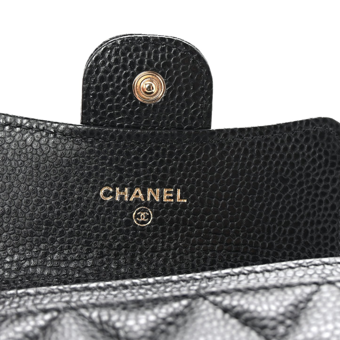 Caviar Quilted Flap Card Holder Wallet Black
