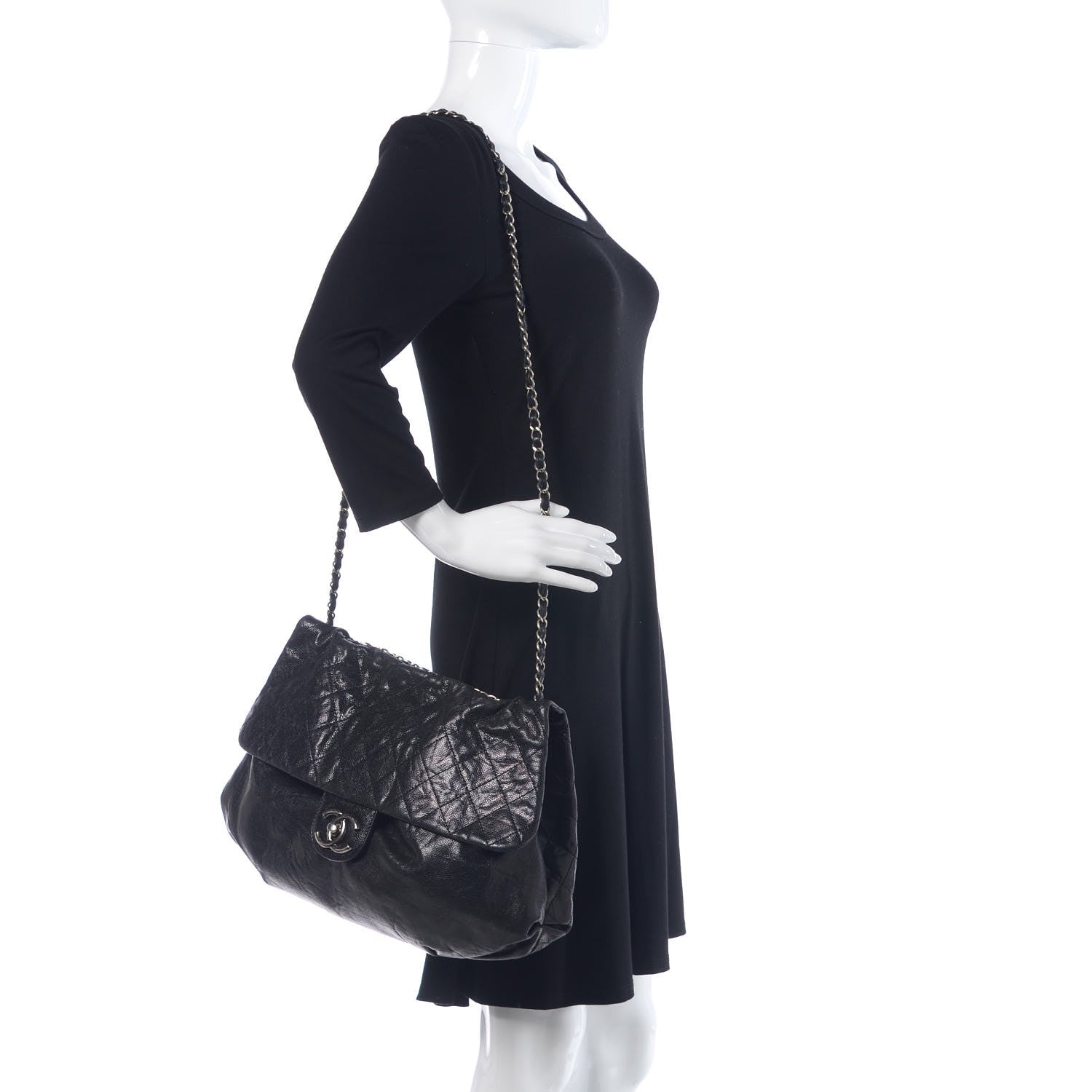 Chanel Crumpled Caviar Quilted Maxi Elastic Flap Black 2 of 8