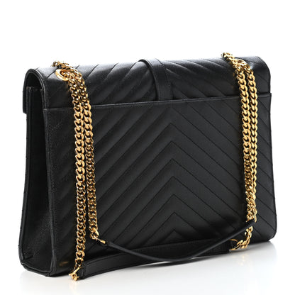 Saint Laurent Grain De Poudre Matelasse Chevron Large Monogram Satchel Black 2 of 4