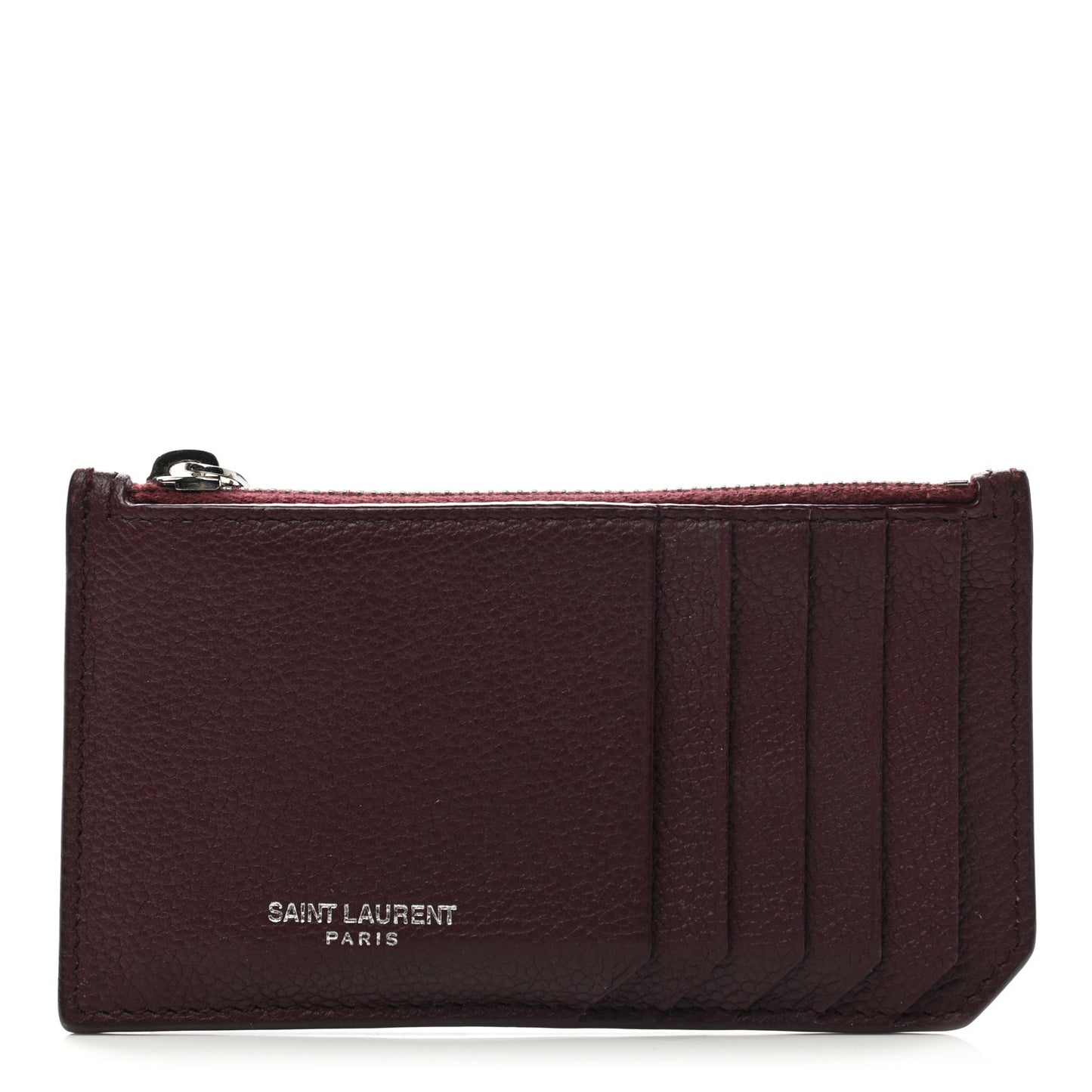 Grained Calfskin 5 Fragments Zip Pouch Card Holder Burgundy