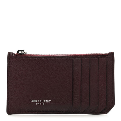 Saint Laurent Grained Calfskin 5 Fragments Zip Pouch Card Holder Burgundy 1 of 11