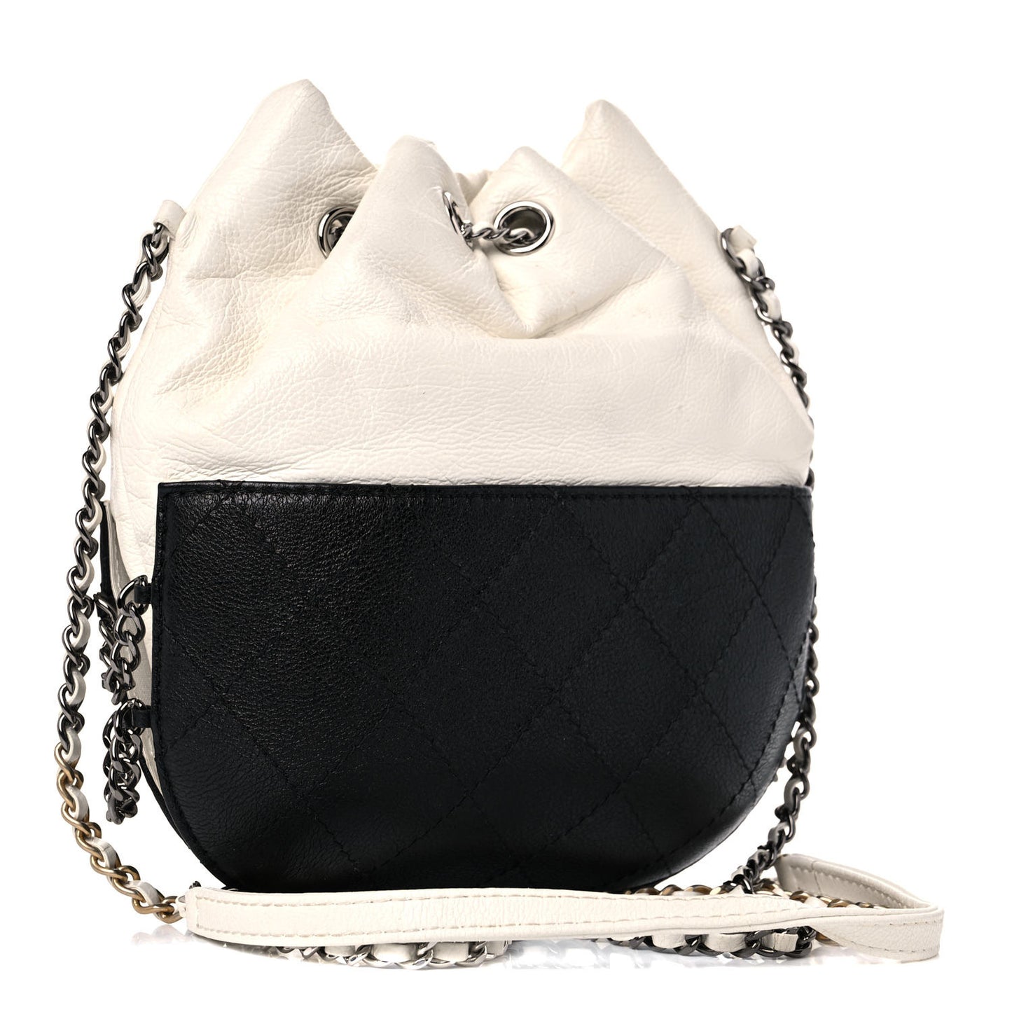 Aged Calfskin Quilted Small Gabrielle Bucket White Black