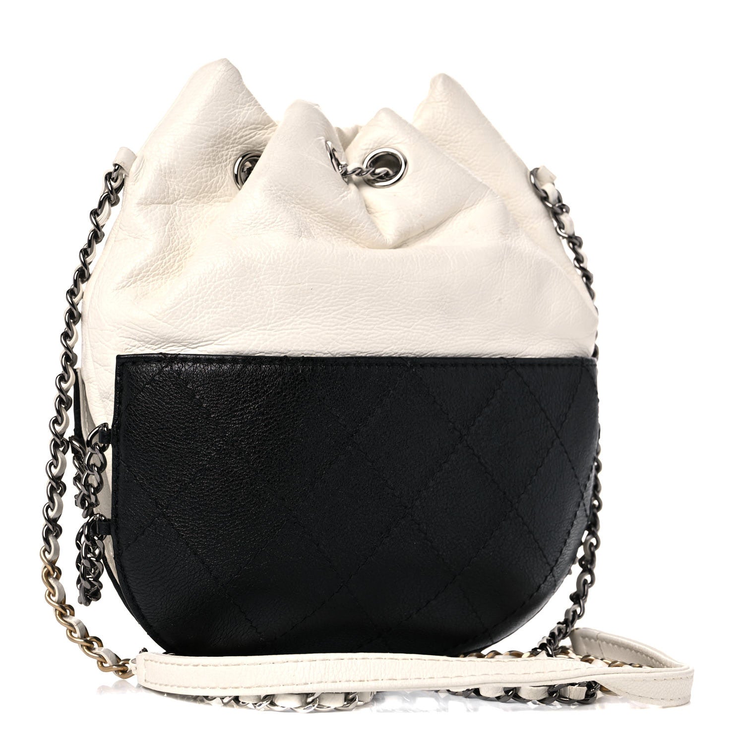 Chanel Aged Calfskin Quilted Small Gabrielle Bucket White Black 3 of 12