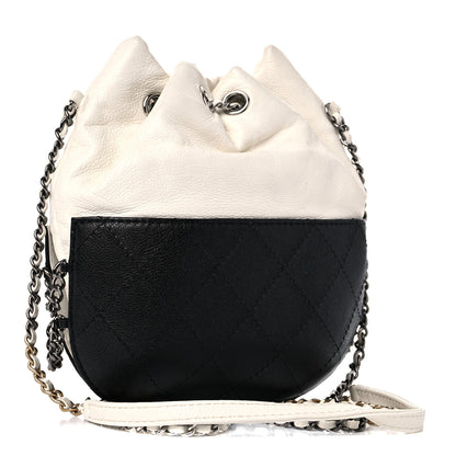 Chanel Aged Calfskin Quilted Small Gabrielle Bucket White Black 3 of 12