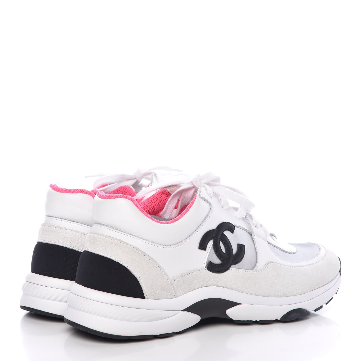 Chanel Calfskin Fabric Sneakers 39.5 White Silver Fluo Pink 4 of 10