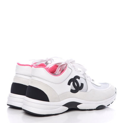 Chanel Calfskin Fabric Sneakers 39.5 White Silver Fluo Pink 4 of 10