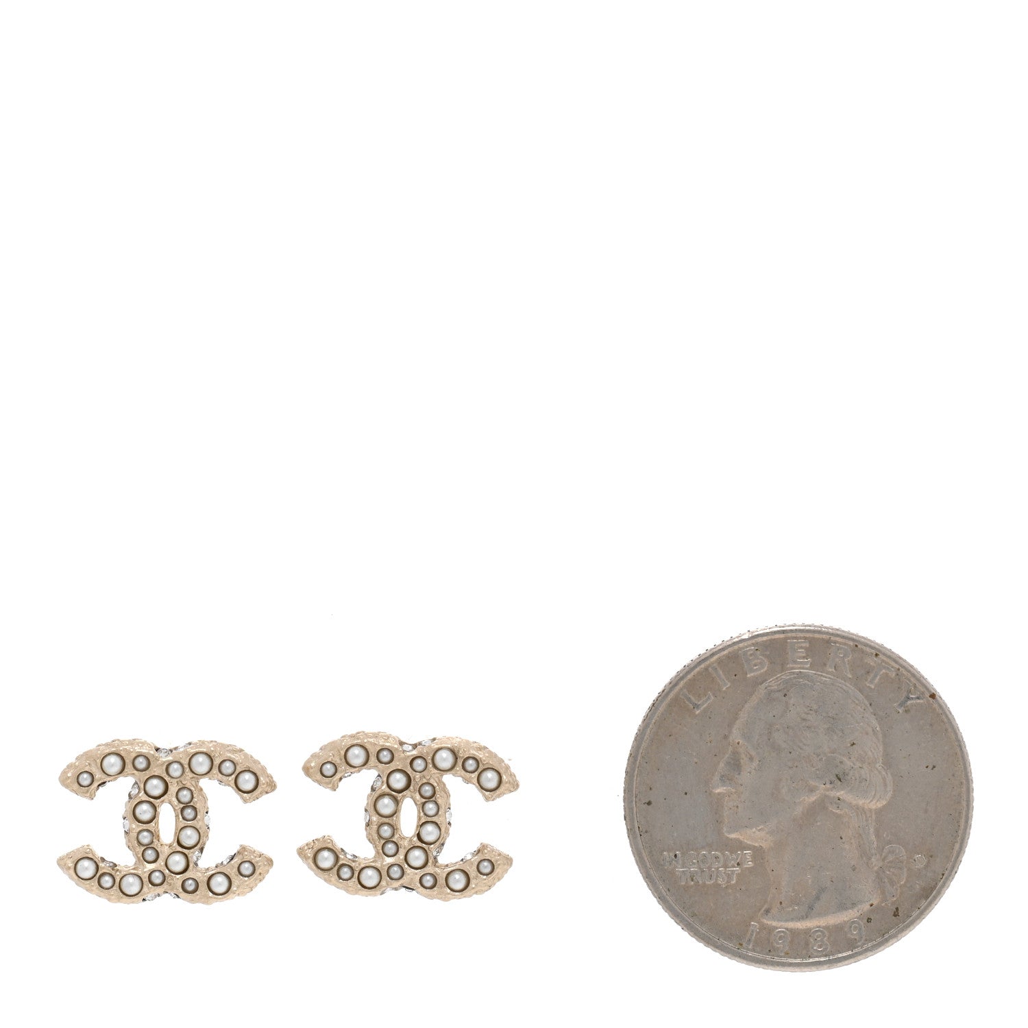 Chanel Metal Graduated Pearl Crystal CC Earrings Light Gold 2 of 5