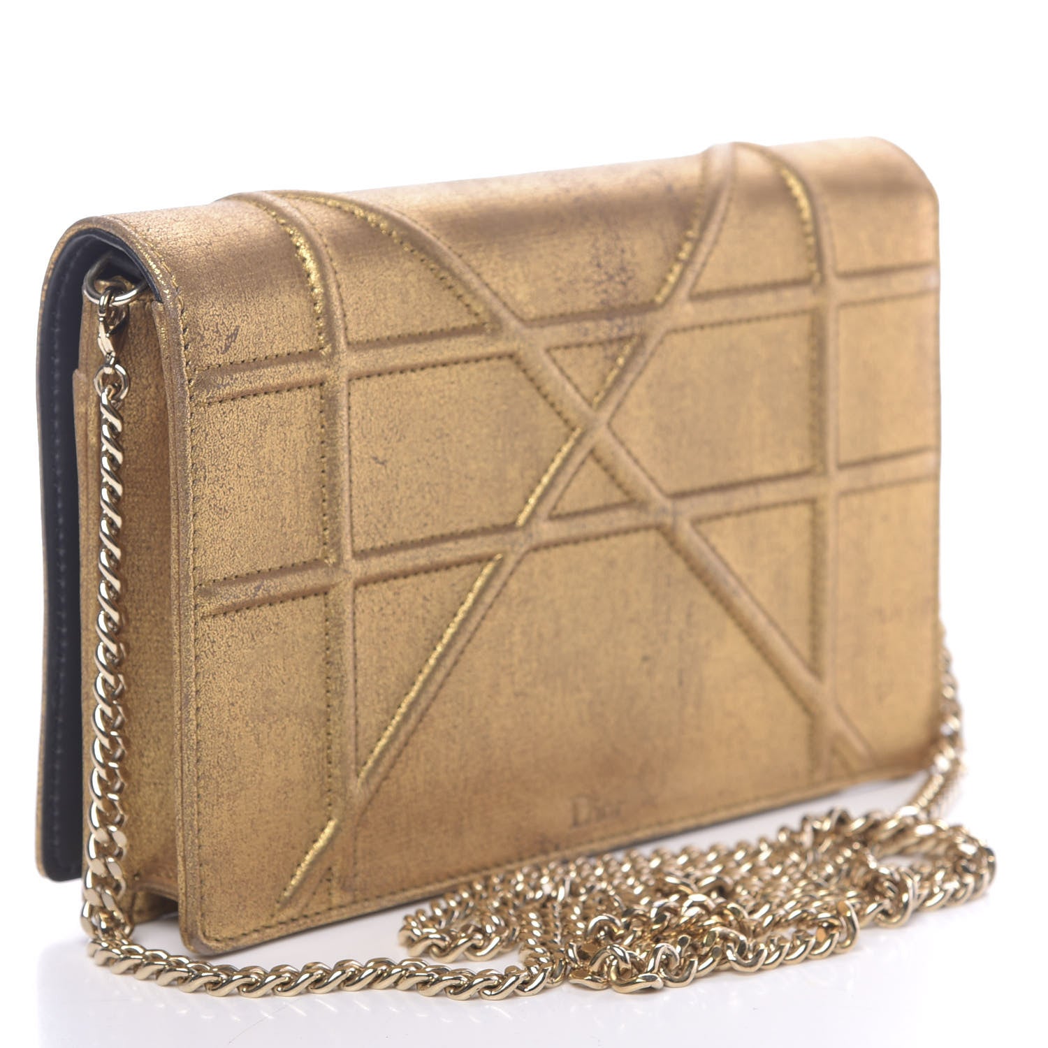Christian Dior Metallic Brushed Calfskin Diorama Wallet on Chain Pouch Gold 3 of 11