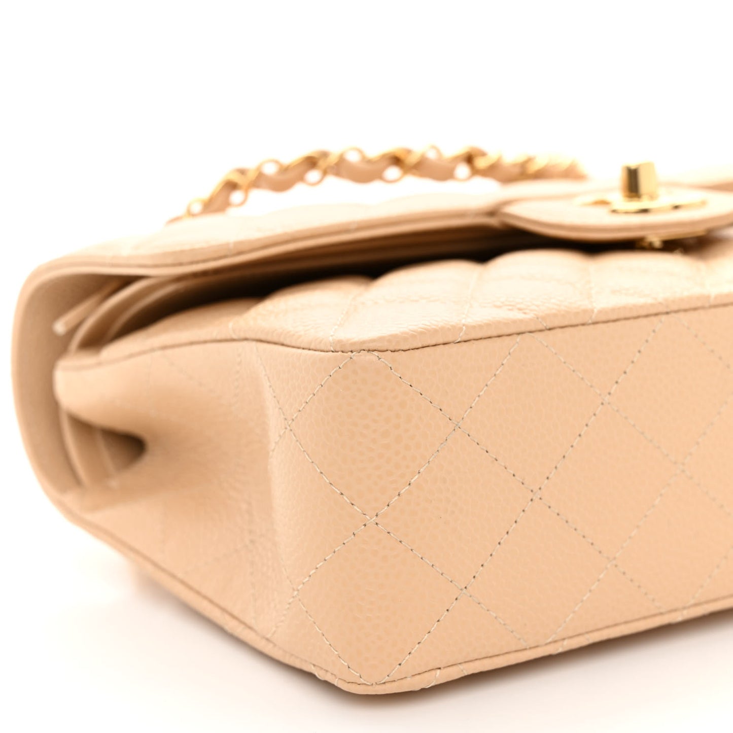 Caviar Quilted Small Double Flap Beige