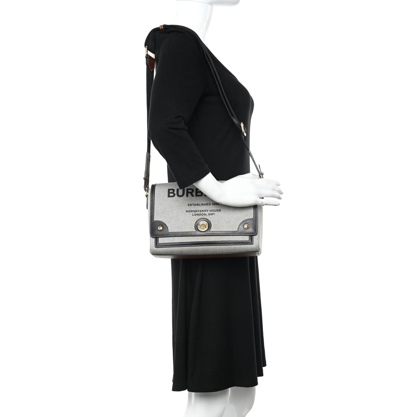 Canvas Horseferry Print Note Crossbody Bag Grey Black