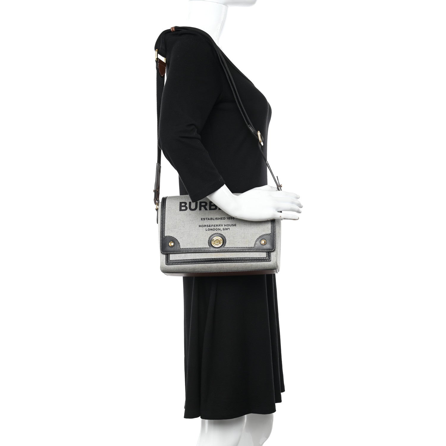 Burberry Canvas Horseferry Print Note Crossbody Bag Grey Black 2 of 13