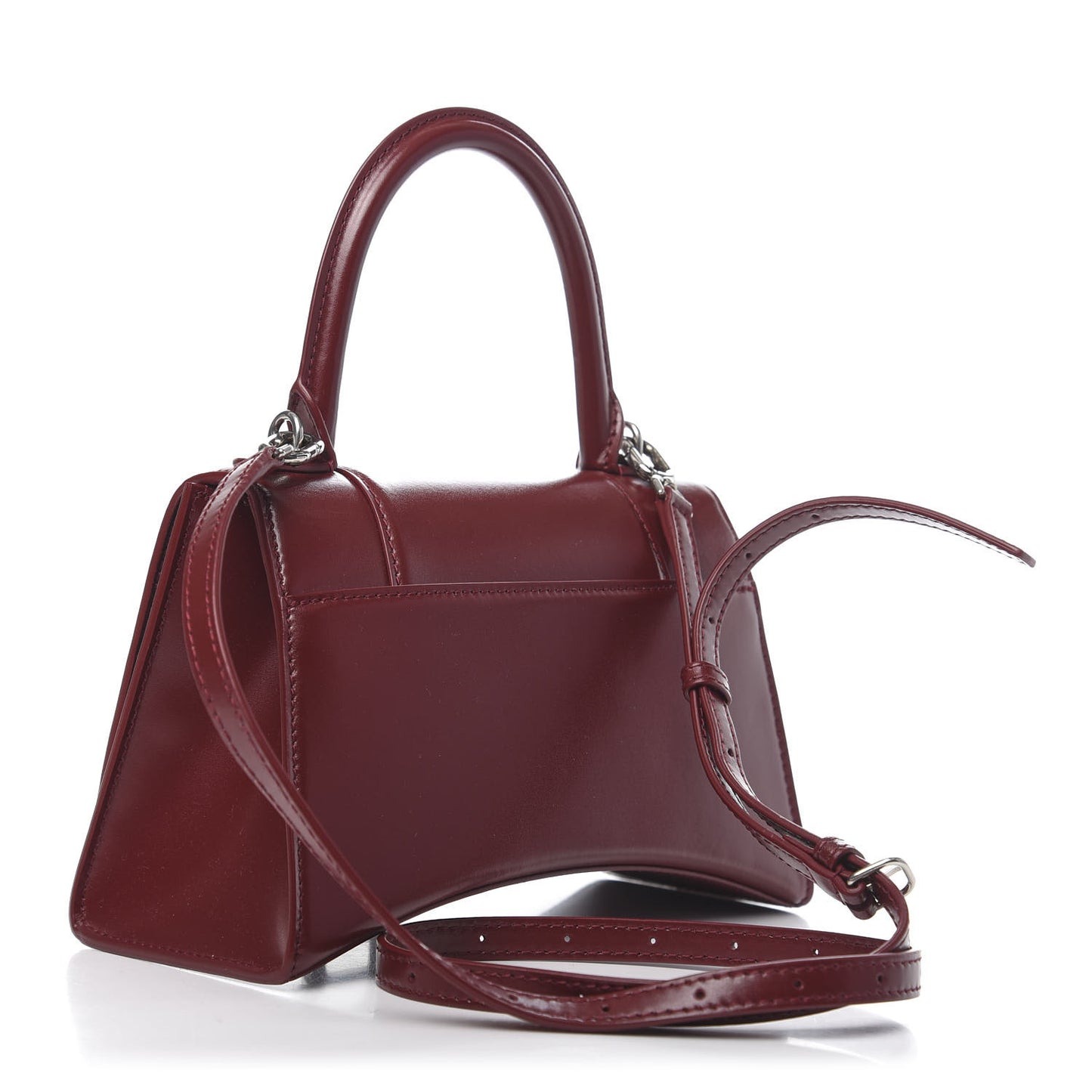 Shiny Box Calfskin Small Hourglass Top Handle Bag Dark Red