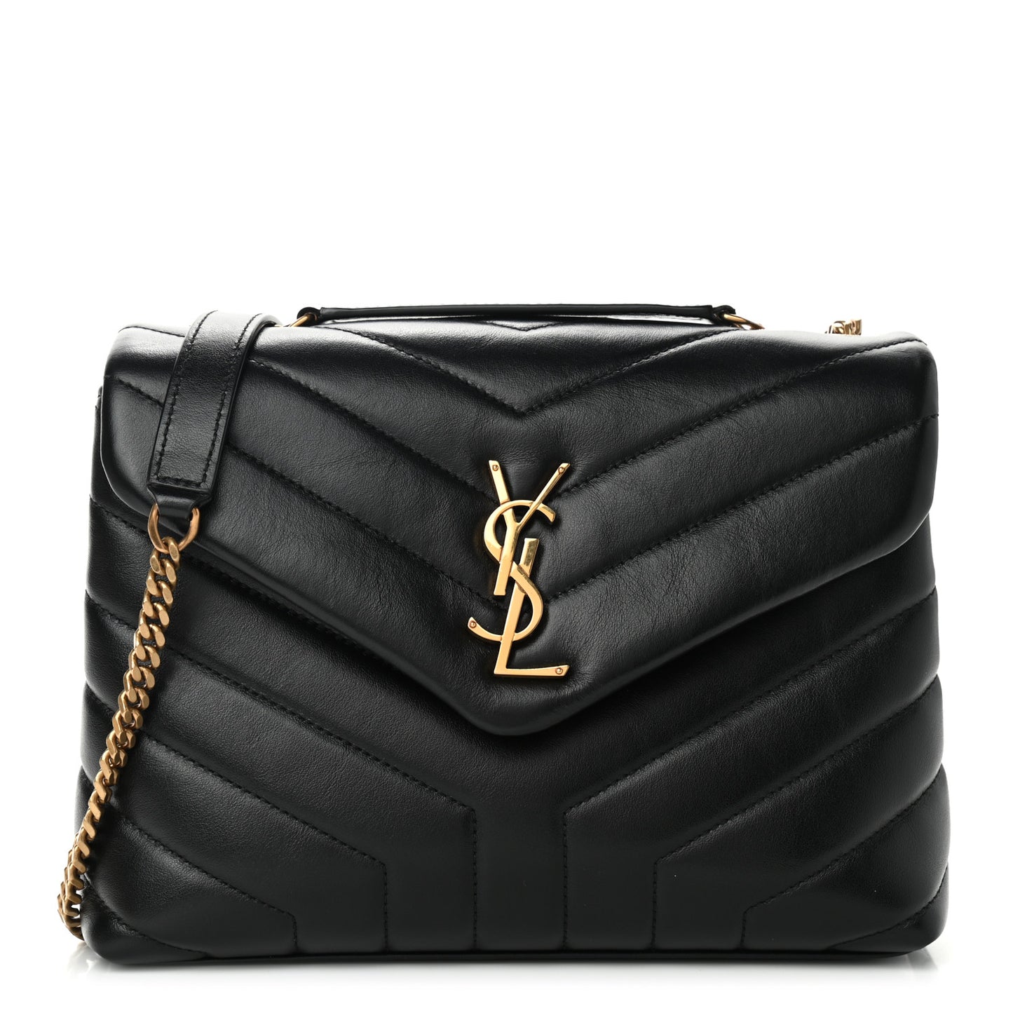 Calfskin Y Quilted Monogram Small Loulou Chain Satchel Black