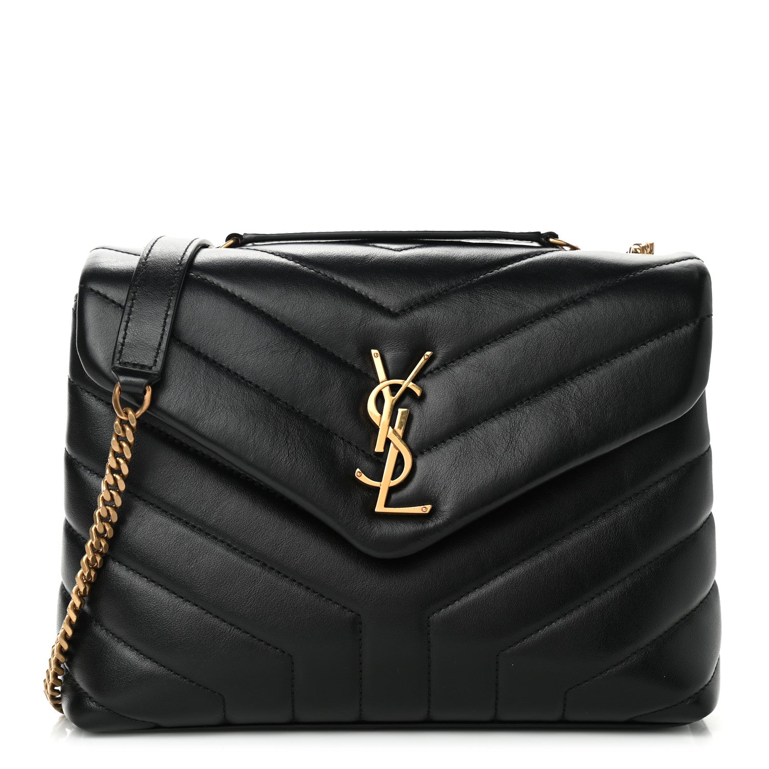 Saint Laurent Calfskin Y Quilted Monogram Small Loulou Chain Satchel Black 1 of 8