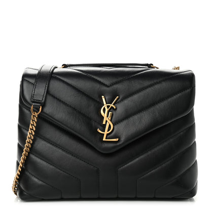 Saint Laurent Calfskin Y Quilted Monogram Small Loulou Chain Satchel Black 1 of 8