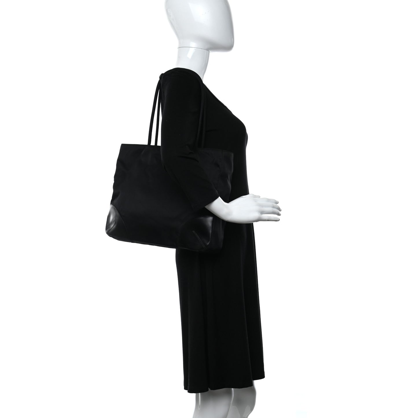 Calfskin Tessuto Nylon Easy Shoulder Bag Black