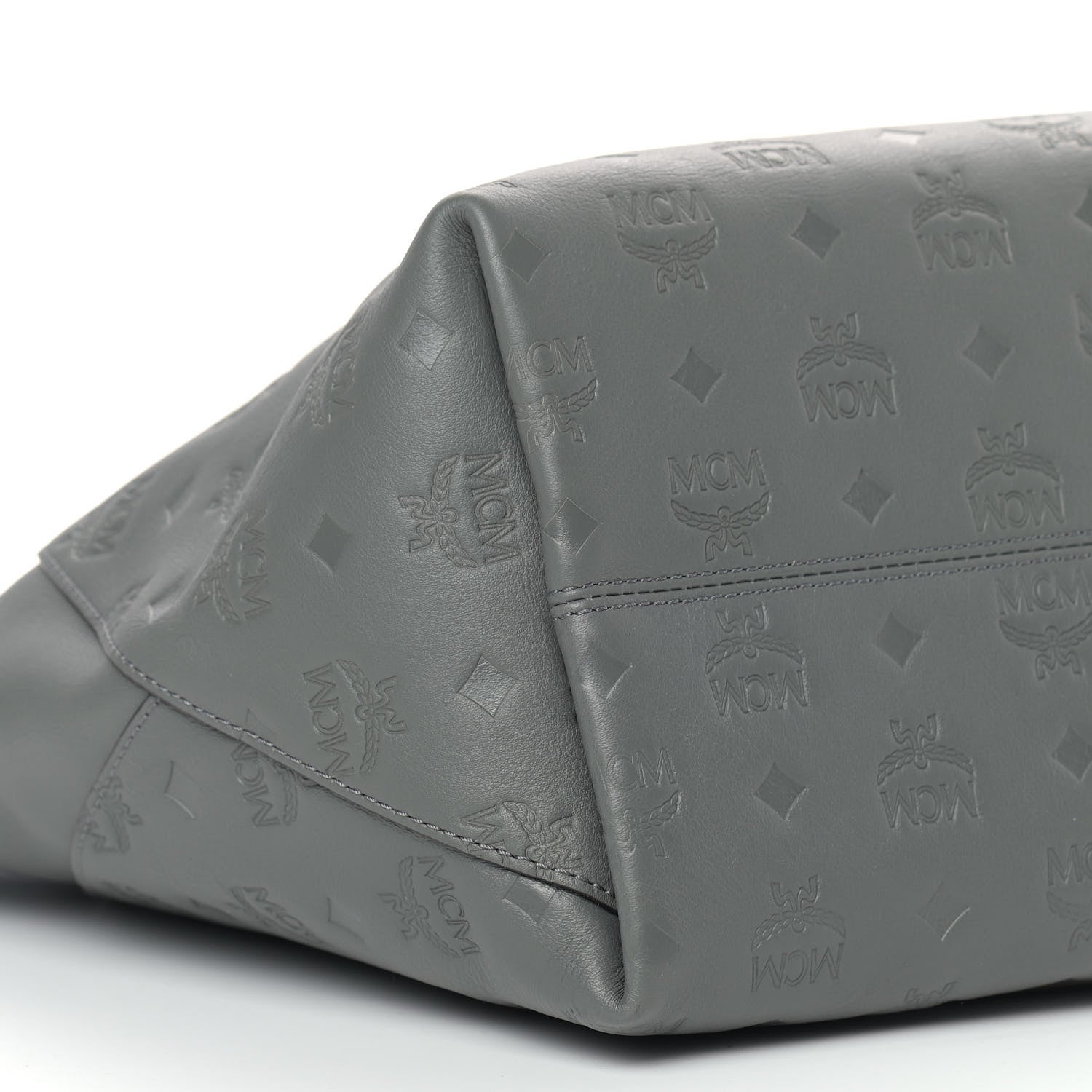 MCM Calfskin Ottomar Monogram Medium Klara Top Zip Tote Charcoal 8 of 9