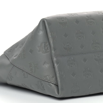 MCM Calfskin Ottomar Monogram Medium Klara Top Zip Tote Charcoal 8 of 9