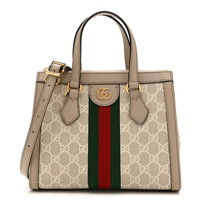 Gucci GG Supreme Monogram Textured Dollar Calfskin Web Small Ophidia Tote Bag Beige Mystic White Oatmeal 1 of 11