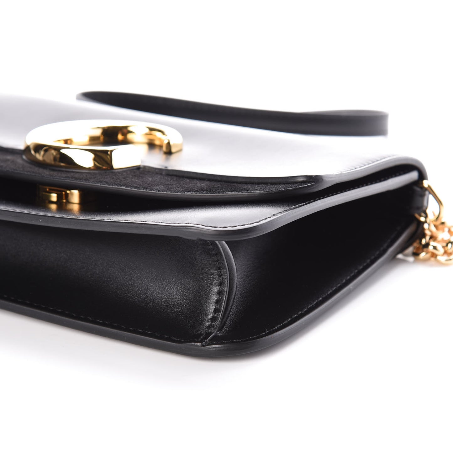 Calfskin Suede C Clutch With Chain Black