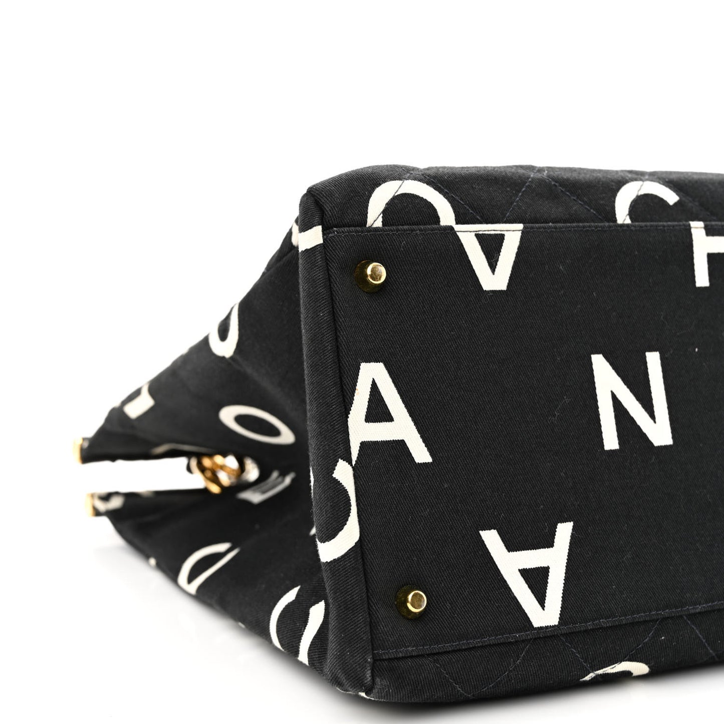 Canvas Printed Quilted Logo Tote Black White