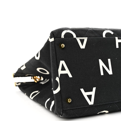 Chanel Canvas Printed Quilted Logo Tote Black White 10 of 11