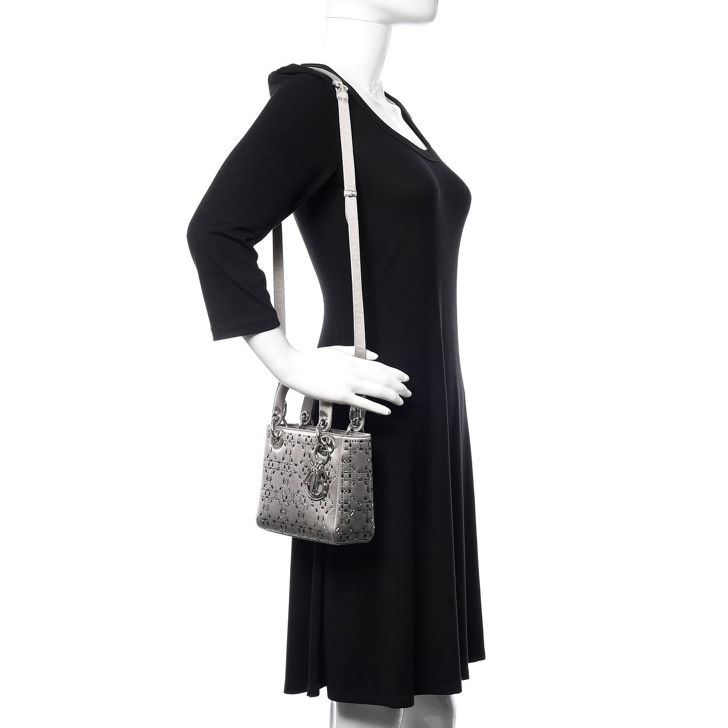Christian Dior Satin Crystal Cannage Mini Lady Dior Gray 3 of 11