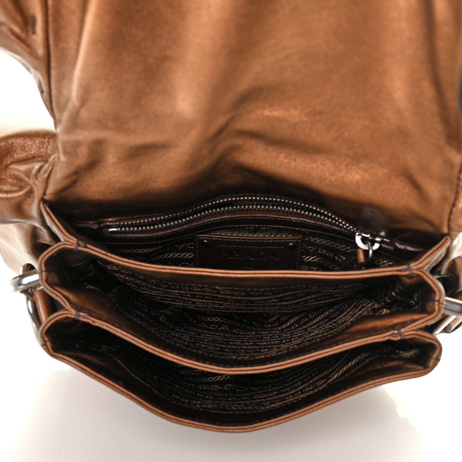 Prada Metallic Nappa Ruffle Shoulder Bag Rovere Mordore 5 of 9