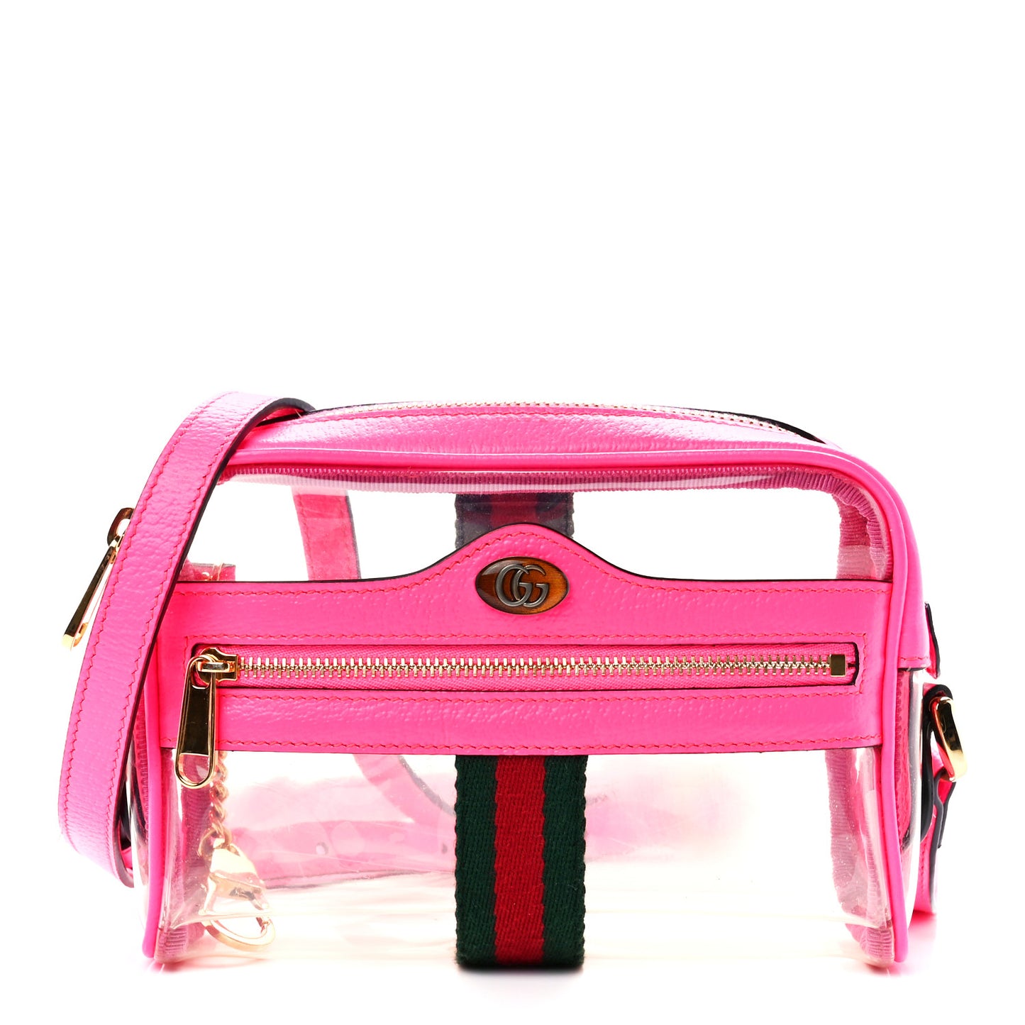 Vinyl Web Mini Ophidia Transparent Shoulder Bag Fluorescent Fuchsia