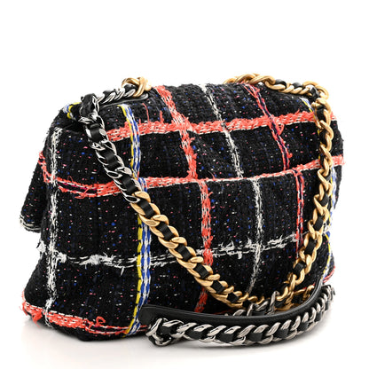 Chanel Tweed Quilted Large Chanel 19 Flap Black Orange Blue 3 of 10