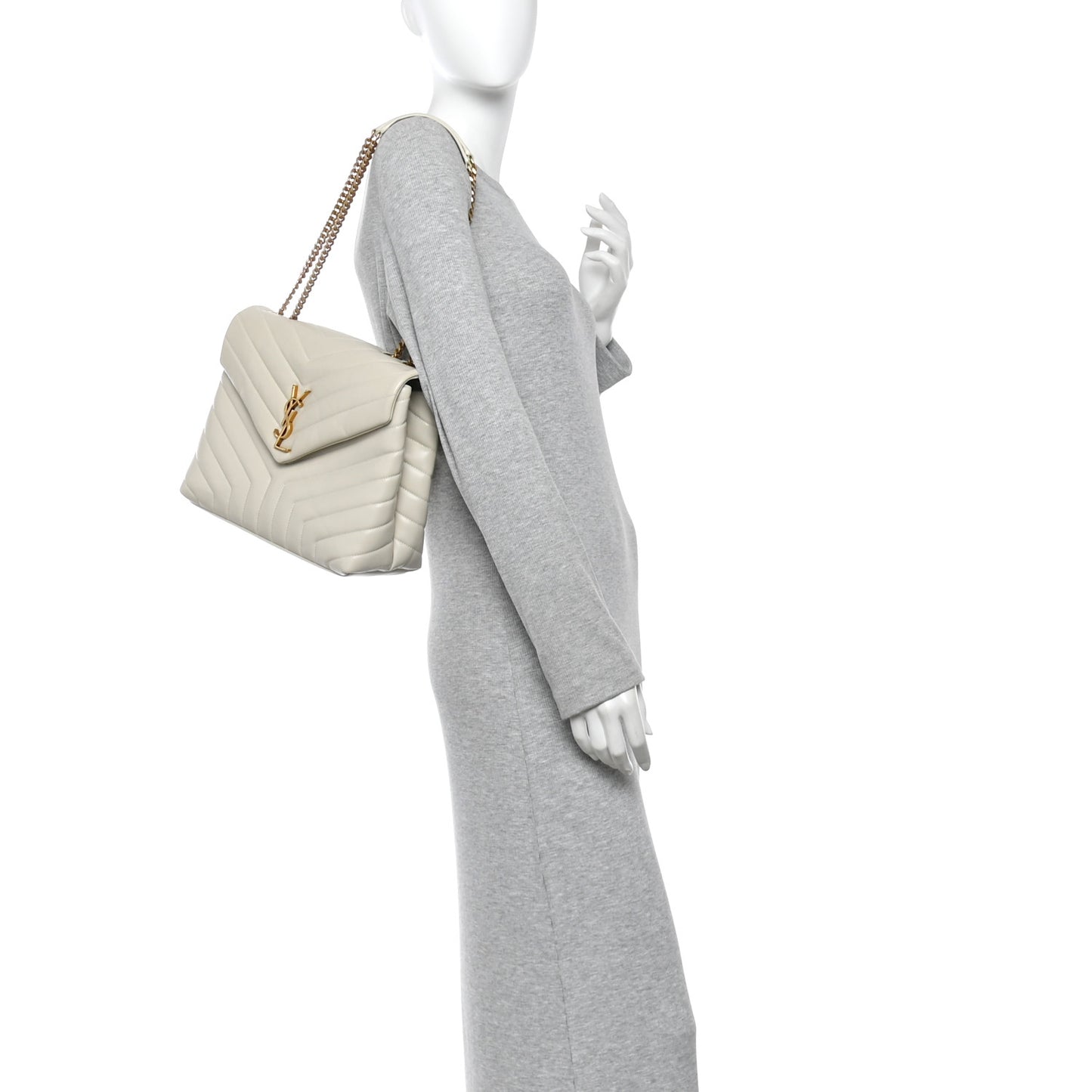 Calfskin Y Quilted Monogram Medium Loulou Chain Satchel Crema Soft