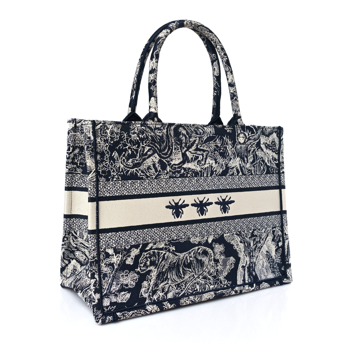 Canvas Embroidered Medium Dioriviera Toile De Jouy Reverse Book Tote Blue