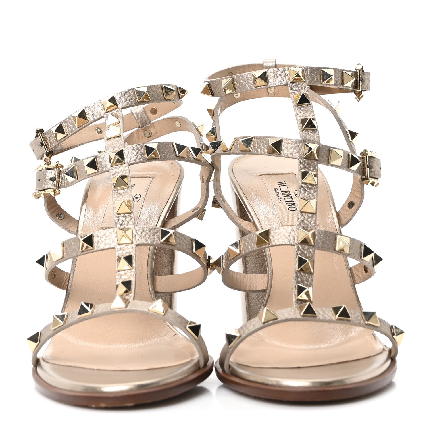 Valentino Garavani Metallic Calfskin Rockstud 90mm City Sandals 38.5 Antique Brass 3 of 9