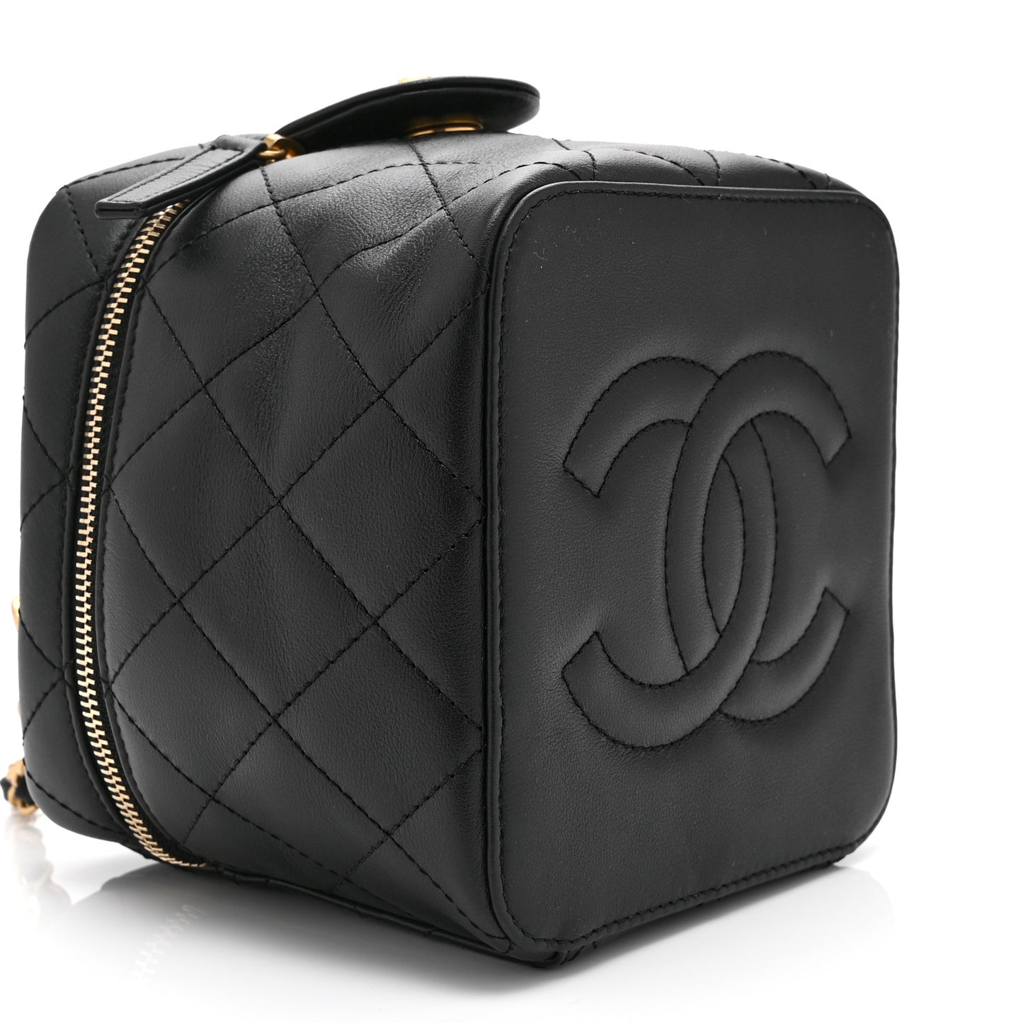 Calfskin Quilted Small Vanity Case With Chain Black