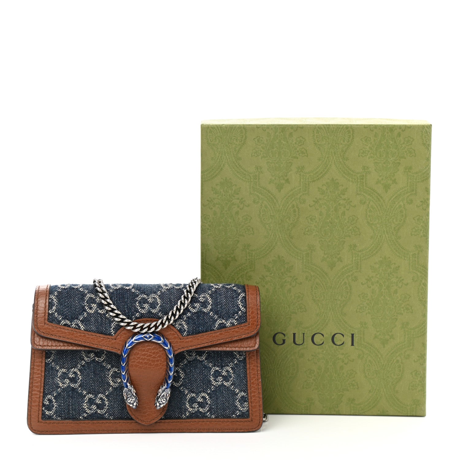 Gucci New Denim GG Monogram Dollar Calfskin Enamel Super Mini Dionysus Shoulder Bag Blue Tea Cuir Epilog Electric Blue 4 of 10