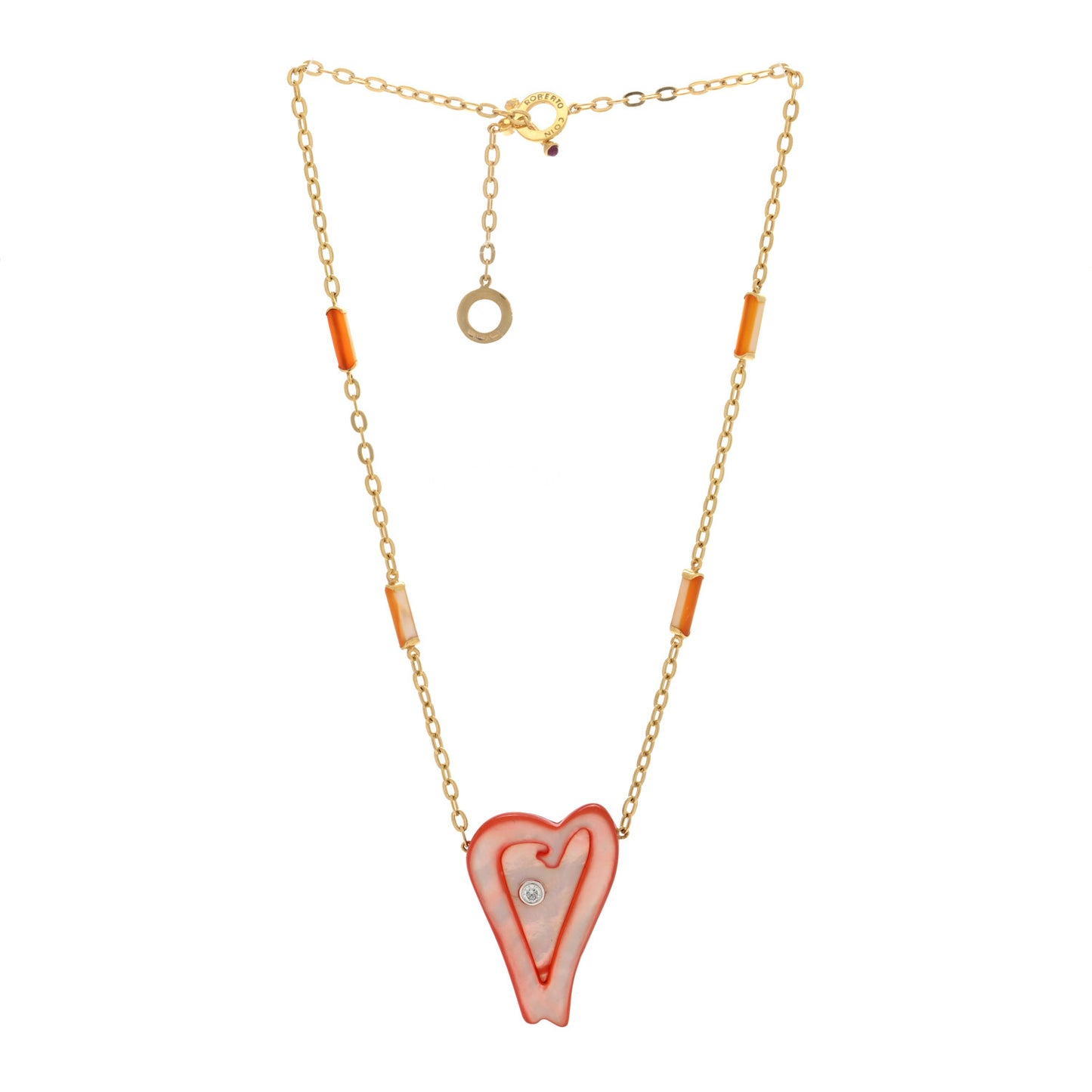 18K Yellow Gold Diamond Mother of Pearl Ariel's Heart of Hope Pendant Necklace Black