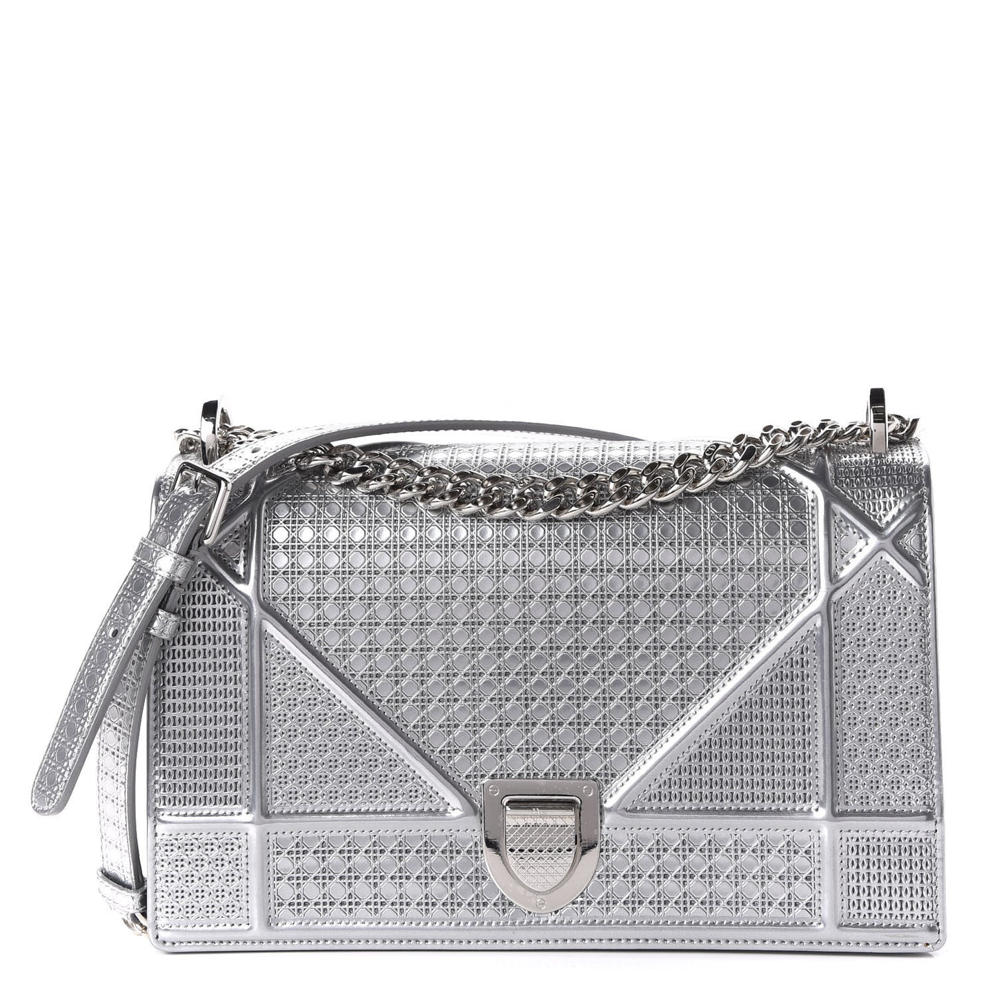 Metallic Patent Micro-Cannage Medium Diorama Flap Bag Silver