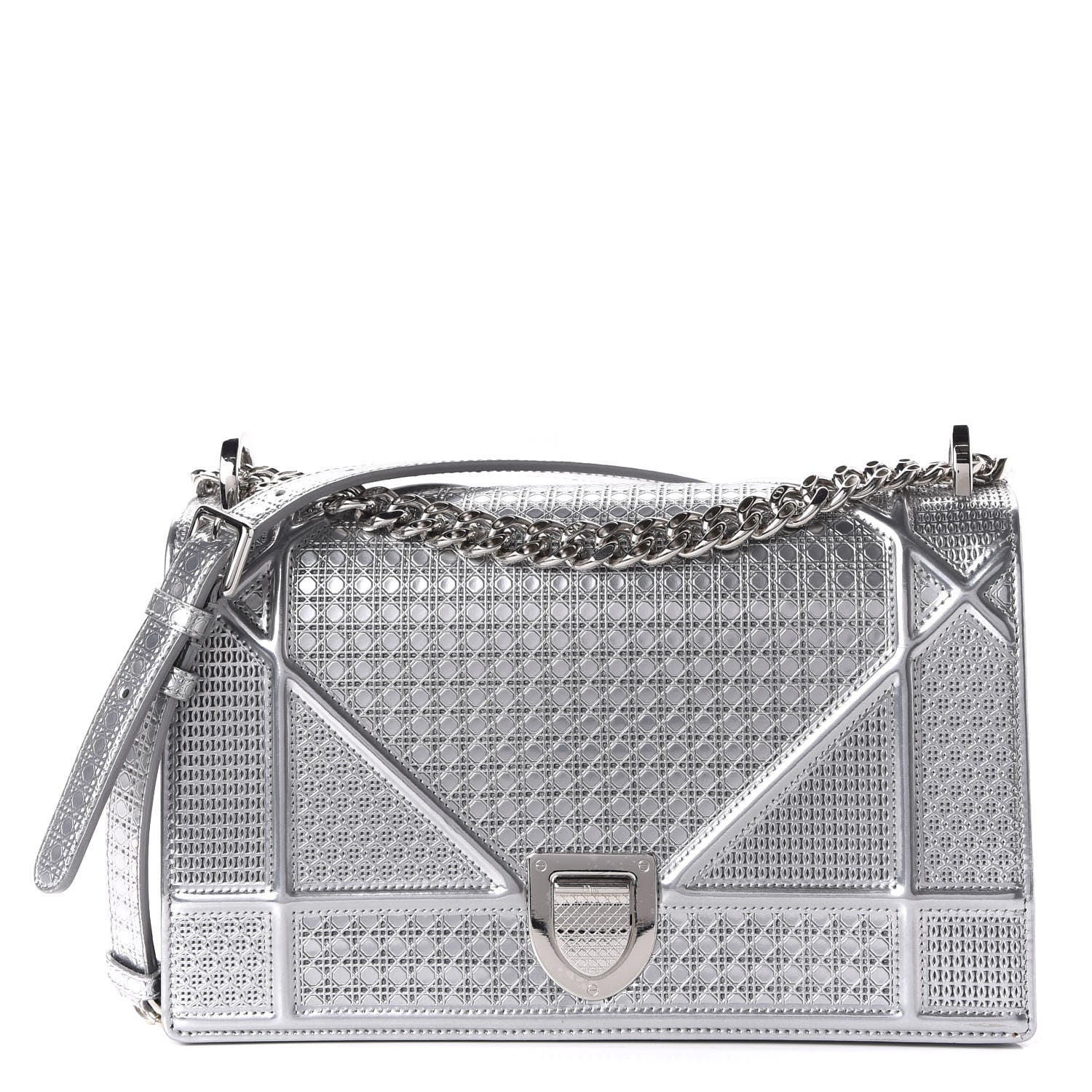Christian Dior Metallic Patent Micro-Cannage Medium Diorama Flap Bag Silver 1 of 9