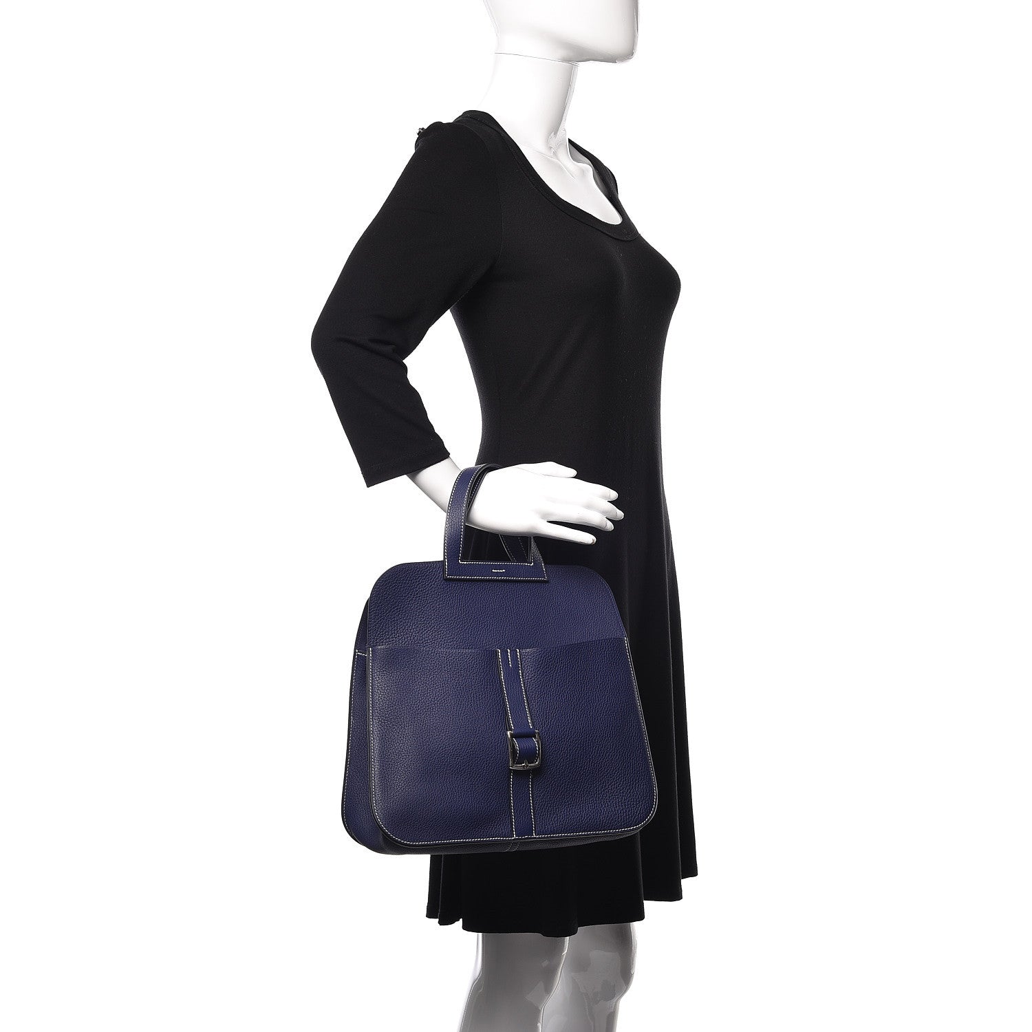Hermes Taurillon Clemence Halzan 31 GM Bleu Encre 2 of 10