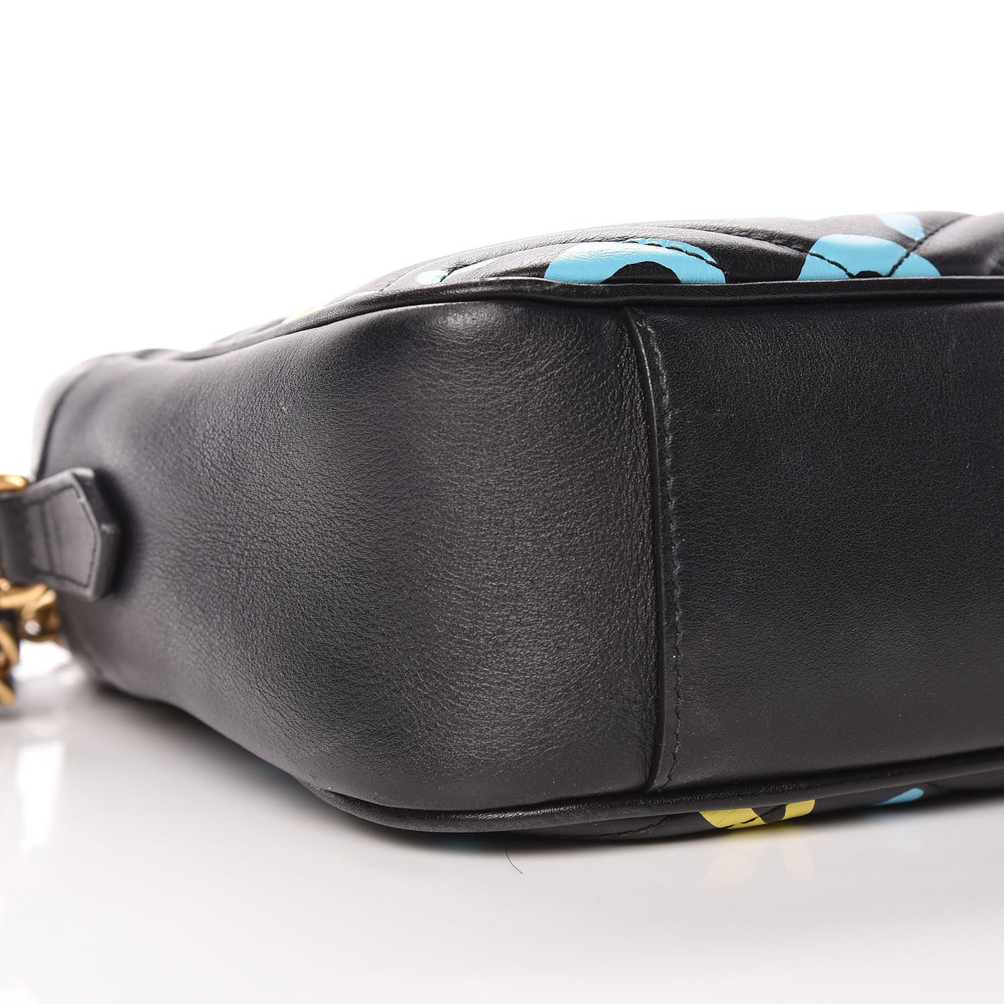 Calfskin Matelasse GucciGhost Medium GG Marmont Chain Shoulder Bag Black New Acquamarine
