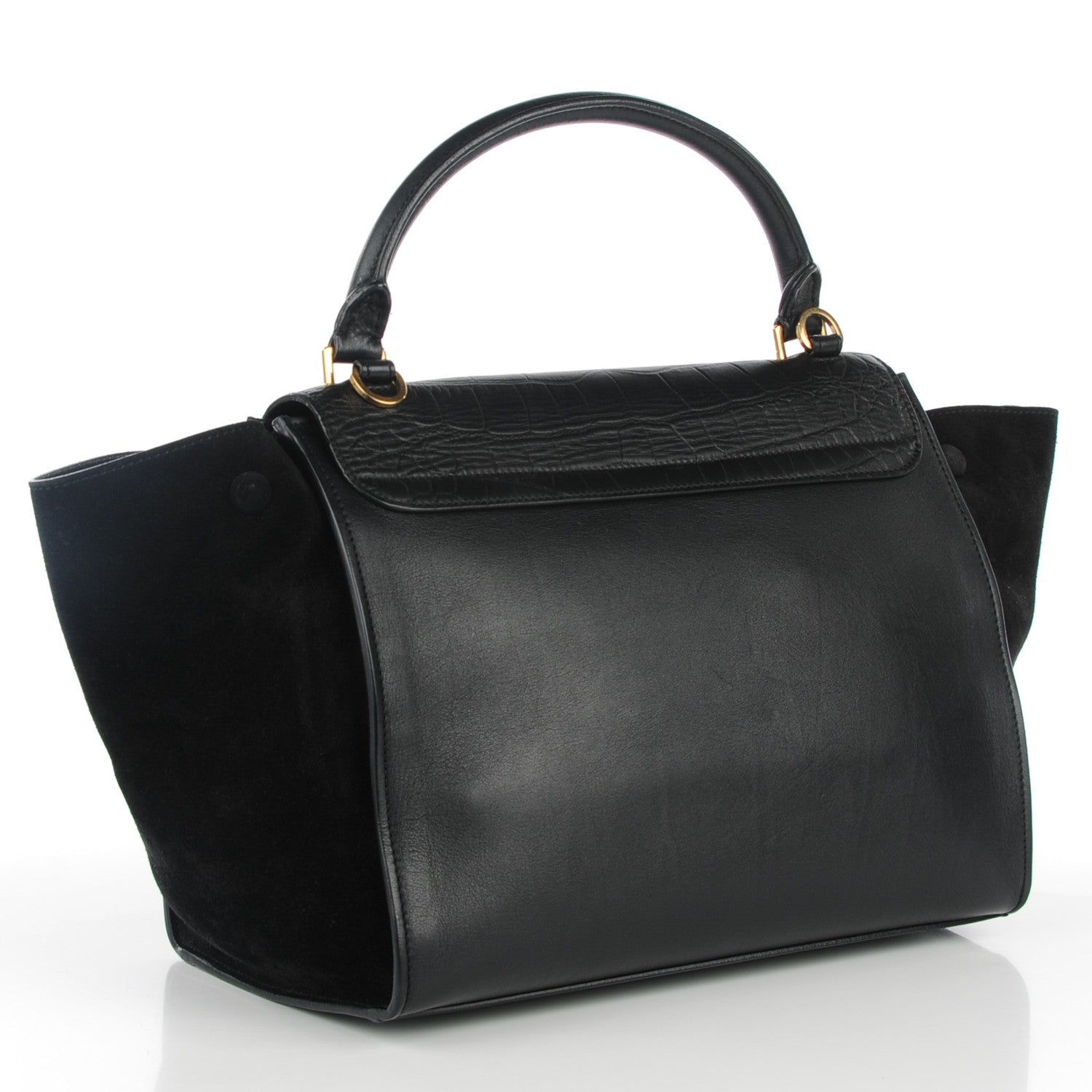 Celine Crocodile Embossed Calfskin Suede Medium Trapeze Black 3 of 7