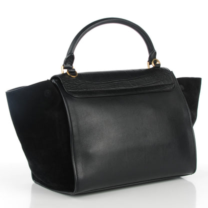 Celine Crocodile Embossed Calfskin Suede Medium Trapeze Black 3 of 7