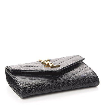 Saint Laurent Grain De Poudre Matelasse Chevron Small Monogram Envelope Wallet Black 4 of 7