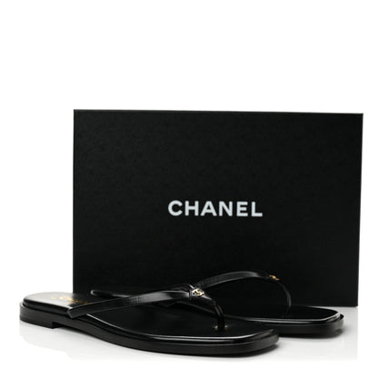 Chanel Goatskin CC Times Square Thong Sandals 39 Black 10 of 10