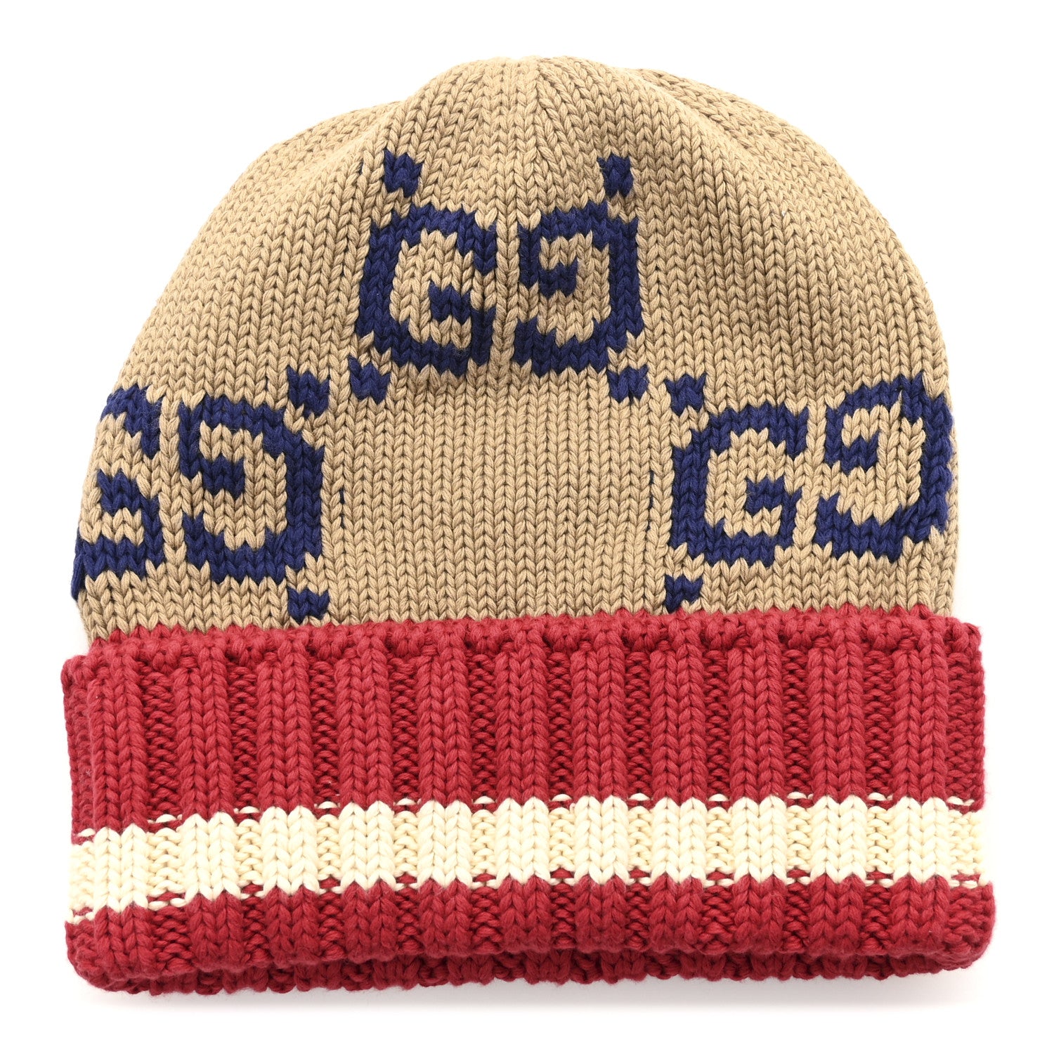 Gucci Cotton Monogram Jumbo GG Beanie Hat S Beige Red 3 of 5