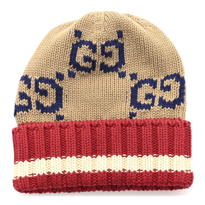 Gucci Cotton Monogram Jumbo GG Beanie Hat S Beige Red 3 of 5