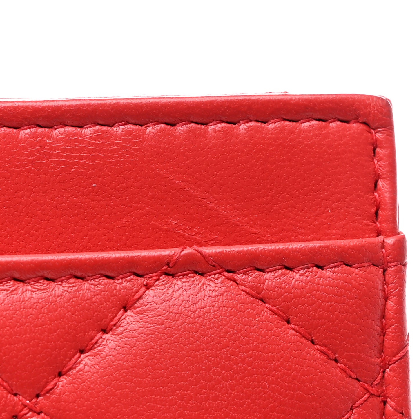 Lambskin Quilted Card Holder Wallet Red